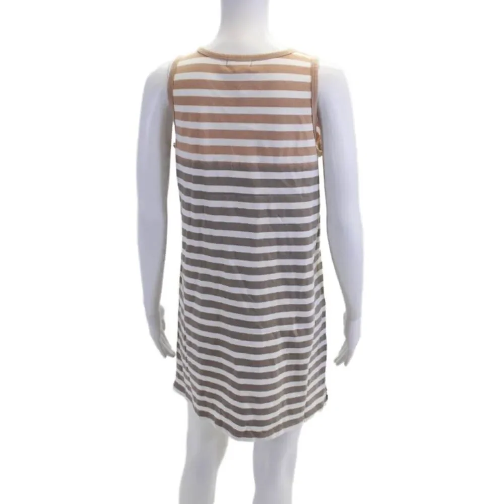 Z Supply Womens Crew Neck Striped Ombre Mini Tank Dress Brown White Size Small